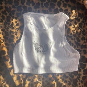 white butterfly crop top